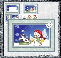 Snowman pulls the sledge for penguin