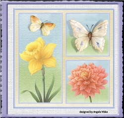Daffodil, dahlia and butterfly 7x7