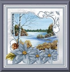 Winter scene and poinsettias