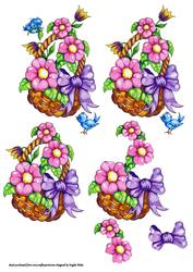 Basket of Flowers and Blue Birds