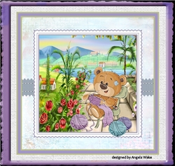 Bear knitting by the sea