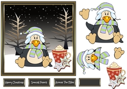 Penguin with his hot drink and cookies