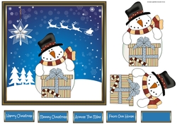A snowman with a gift
