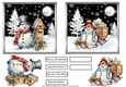 Vintage snowman 5x5 cards with toppers and sentiment tiles