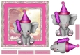 Elephant girl birthday 7x7 card approx with decoupage