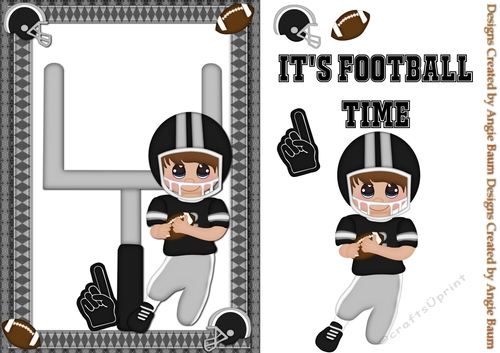 Football Player Greeting Card Black and Silver and Brunette Hair