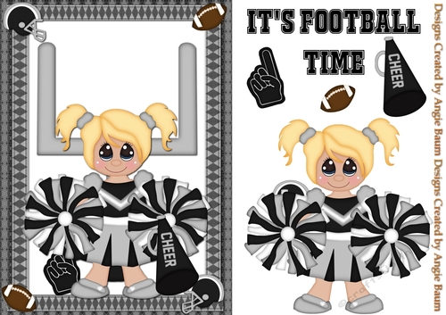 Football Cheerleader Greeting Card Black and Silver and Blonde Hair