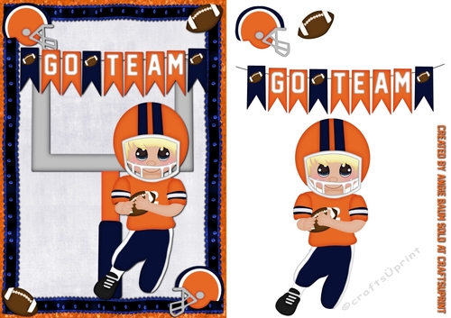 Football Players Greeting Card Blue and Orange Blonde Hair