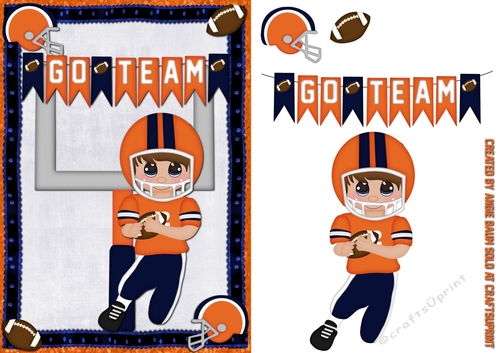 Football Players Greeting Card Blue and Orange Blonde Hair