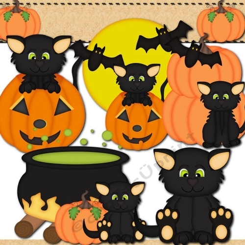 Halloween Kitties Clipart Graphics