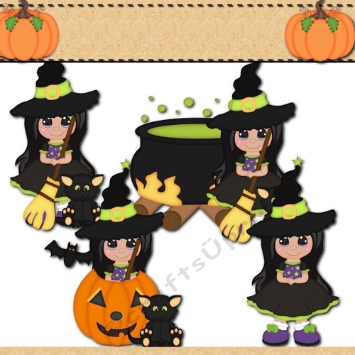Halloween Witches Clipart-Black Hair