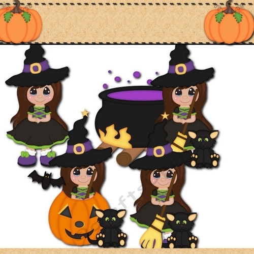 Halloween Witches Clipart-Brunette