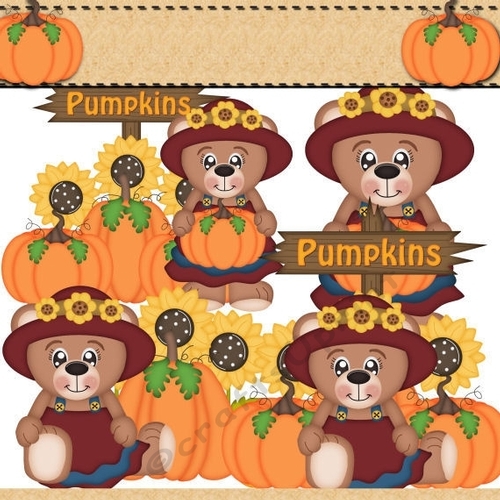 Fall Bear Girls Clipart