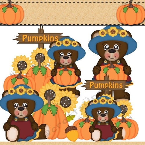 Fall Bear Girls Clipart 2