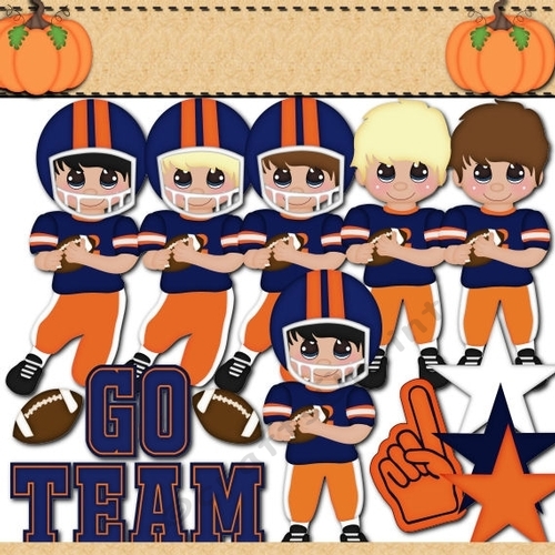 Football Players Blue and Orange Clipart