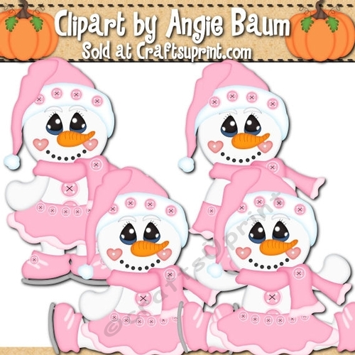 Snowman Ice Skating Girls Clipart