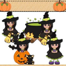 Halloween Witches Clipart-Black Hair