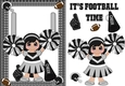 Football Cheerleader Greeting Card Black and Silver and Black Hair