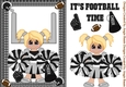 Football Cheerleader Greeting Card Black and Silver and Blonde Hair