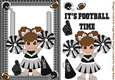 Football Cheerleader Greeting Card Black and Silver and Brunette Hair