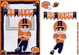Football Players Greeting Card Blue and Orange Black Hair
