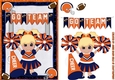 Football Cheerleaders Greeting Card Blue and Orange Blonde Hair