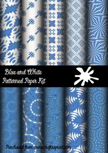 Blue and White Patterned Paper Kit