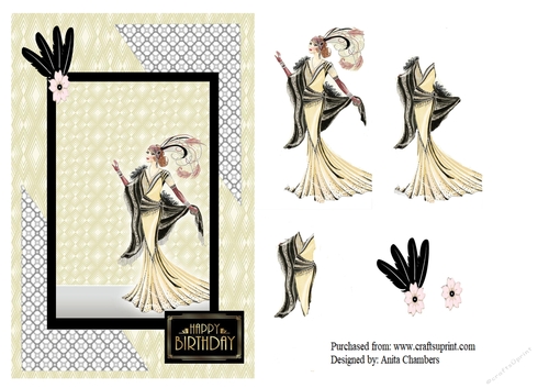 yellow art deco birthday card