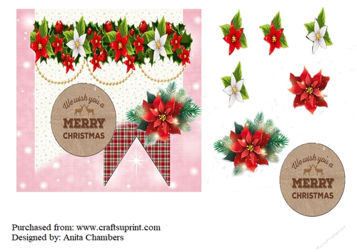 floral pink Christmas card