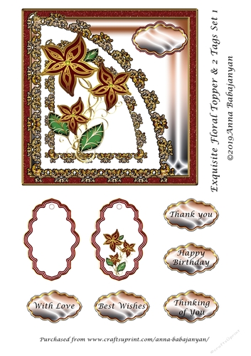 Exquisite Floral Topper & 2 Tags Set 1