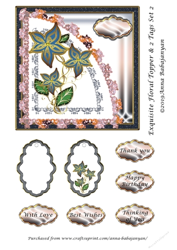 Exquisite Floral Topper & 2 Tags Set 2