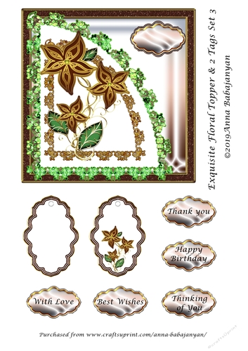 Exquisite Floral Topper & 2 Tags Set 3