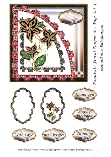 Exquisite Floral Topper & 2 Tags Set 4