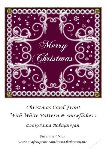 Christmas Card Front With White Pattern & Snowflakes 1
