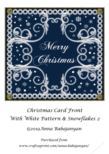 Christmas Card Front With White Pattern & Snowflakes 2
