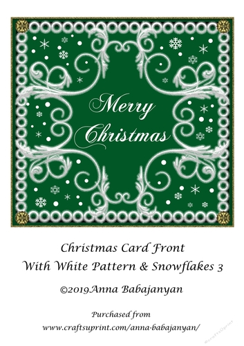 Christmas Card Front With White Pattern & Snowflakes 3