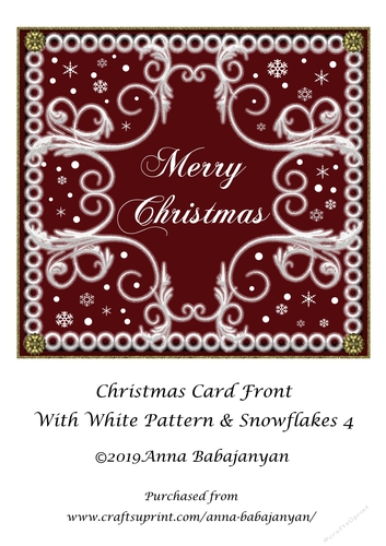 Christmas Card Front With White Pattern & Snowflakes 4