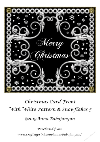 Christmas Card Front With White Pattern & Snowflakes 5