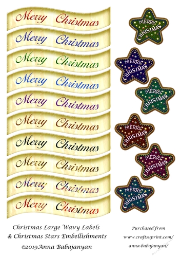 Christmas Large Wavy Labels & Christmas Stars Embellishments