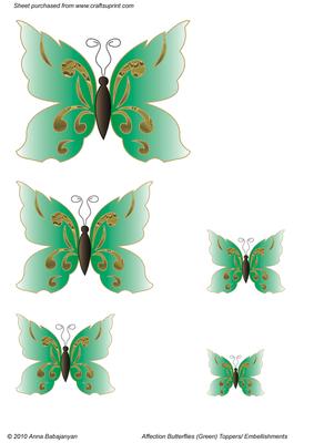 Affection Butterflies (green) Toppers/embellishments