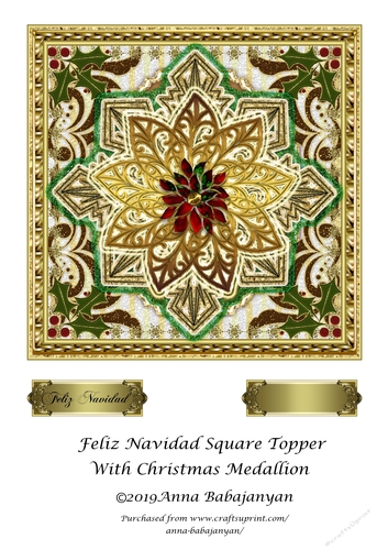 Feliz Navidad Square Topper With Christmas Medallion