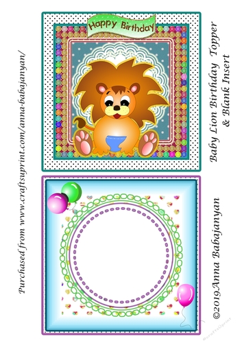 Baby Lion Birthday Topper & Blank Insert