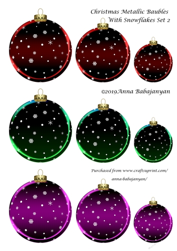 Christmas Metallic Baubles With Snowflakes Set 2