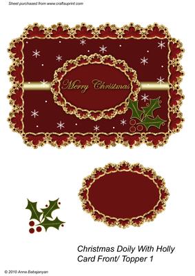 Christmas Doily with Holly Card Front/ Topper 1