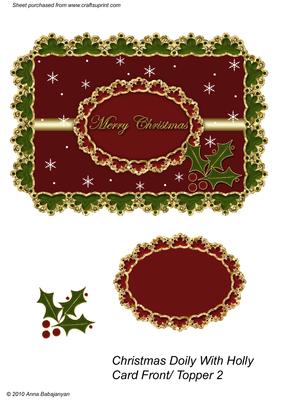 Christmas Doily with Holly Card Front/ Topper 2