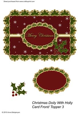 Christmas Doily with Holly Card Front/ Topper 3