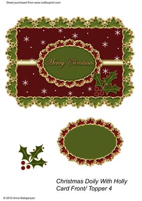 Christmas Doily with Holly Card Front/ Topper 4