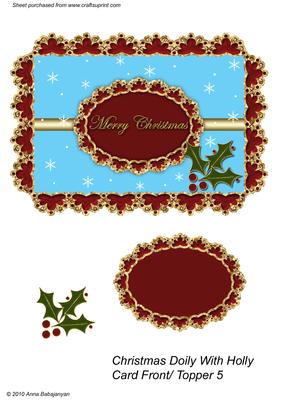 Christmas Doily with Holly Card Front/ Topper 5