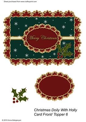 Christmas Doily with Holly Card Front/ Topper 6