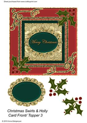 Christmas Swirls & Holly Card Front/ Topper 3